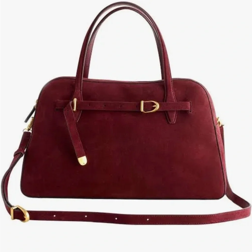 Madewell The Large Belted Satchel Bag Sangria‎ Suede NEW